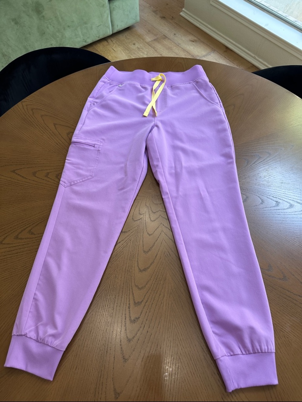 Figs Lavender Jogger Pants with Yellow Drawstring